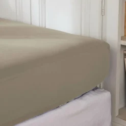 EMINZA Drap housse percale de coton (160 x 200 cm) Cali Taupe