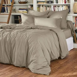 EMINZA Drap housse percale de coton (160 x 200 cm) Cali Taupe