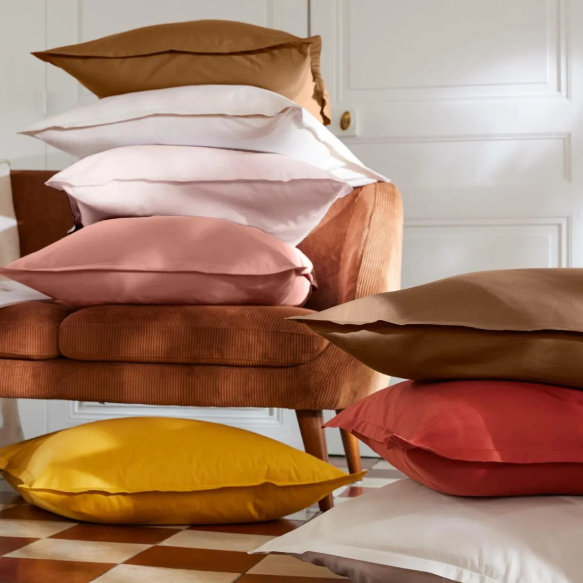 EMINZA Drap housse percale de coton (90 x 190 cm) Cali Rose Pêche