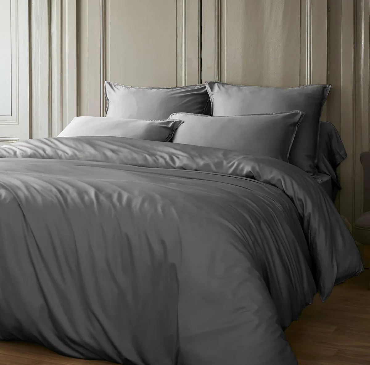 EMINZA Drap housse satin de bambou (200 x 200 cm) Sienna granit Gris Best