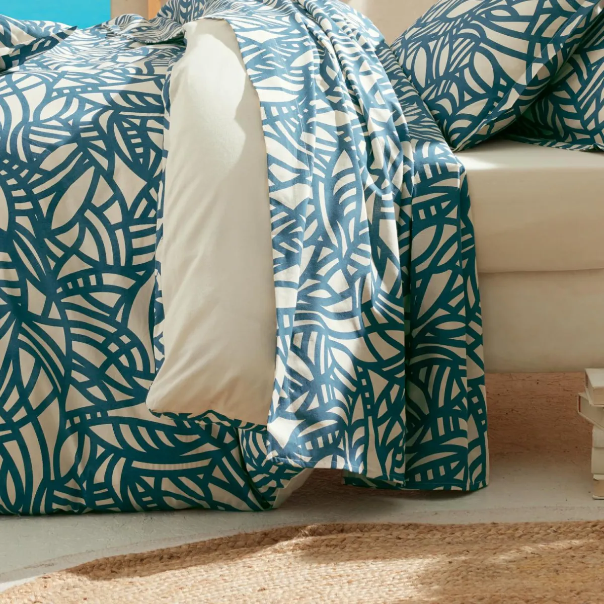 TRADI LINGE Drap plat coton lavé (280 x 310 cm) Serena Bleu Outlet