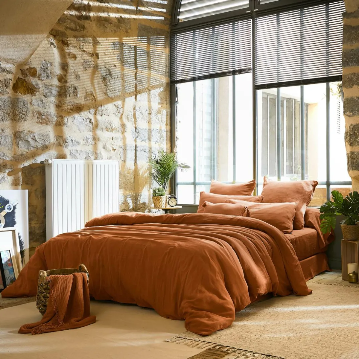 EMINZA Drap plat gaze de coton (240 x 300 cm) Gaïa Abricot New