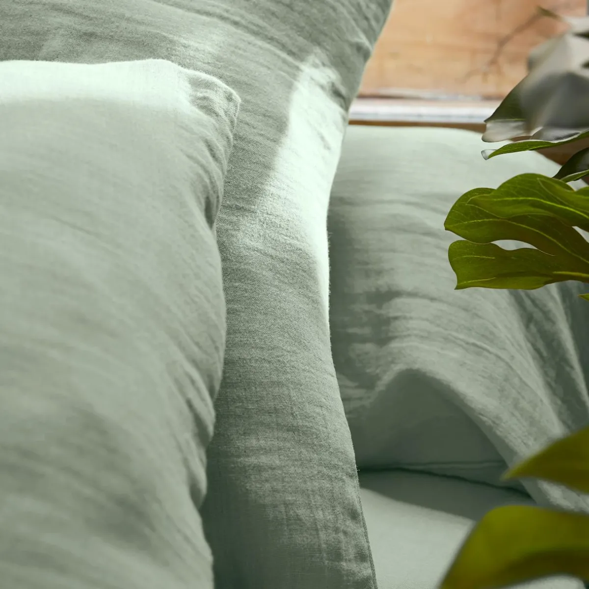 EMINZA Drap plat gaze de coton (270 x 300 cm) Gaïa Vert Eucalyptus Sale
