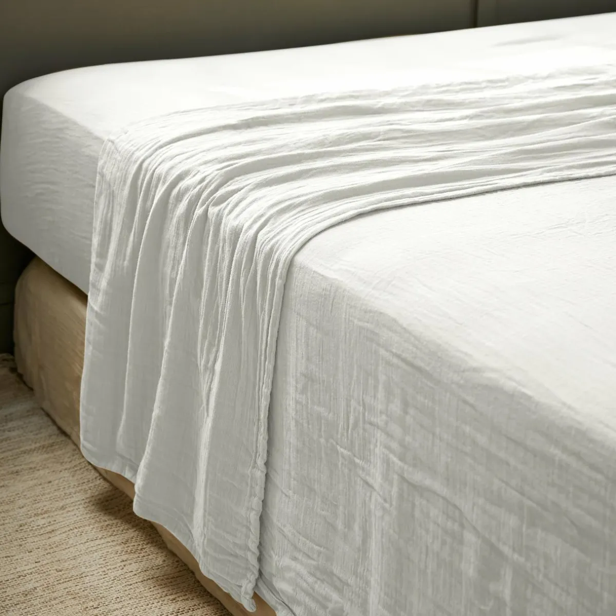 EMINZA Drap plat gaze de coton (270 x 300 cm) Gaïa Gris nuage Gris clair Outlet