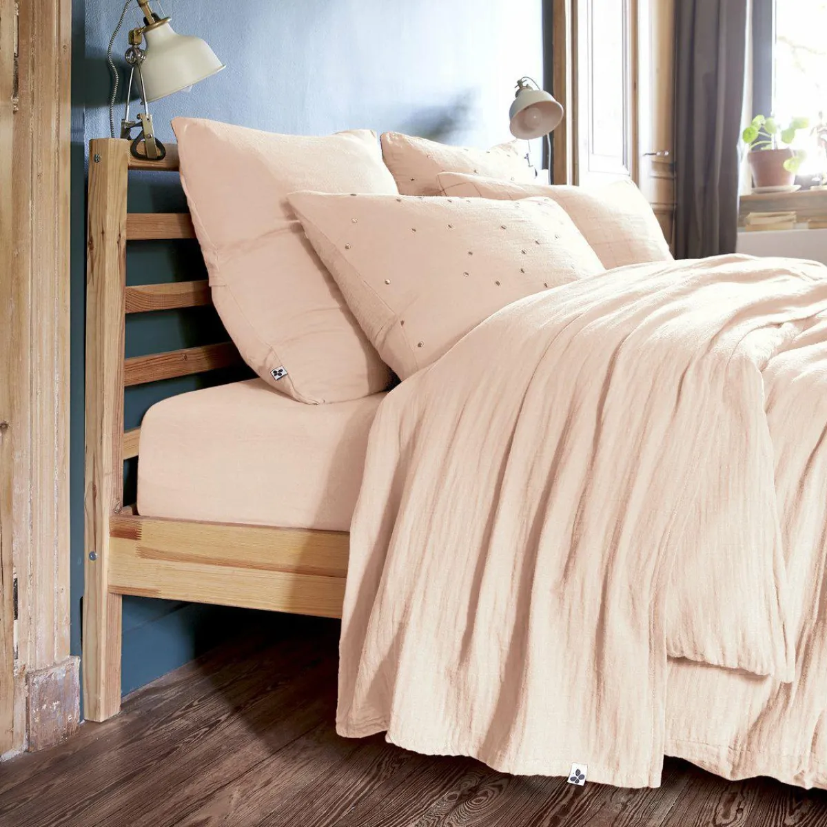 EMINZA Drap plat gaze de coton (240 x 300 cm) Gaïa Rose poudré Sale