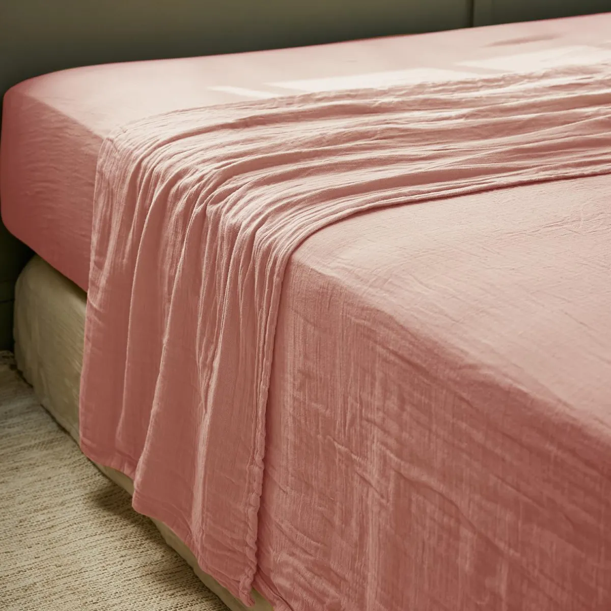 EMINZA Drap plat gaze de coton (240 x 300 cm) Gaïa Rose Pêche New