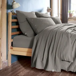 EMINZA Drap plat gaze de coton (240 x 300 cm) Gaïa Gris granit Gris foncé Outlet