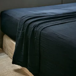 EMINZA Drap plat gaze de coton (270 x 300 cm) Gaïa Bleu nuit Online