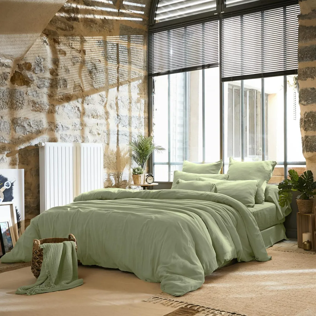 EMINZA Drap plat gaze de coton (270 x 300 cm) Gaïa Vert tilleul