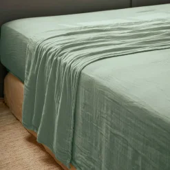 EMINZA Drap plat gaze de coton (240 x 300 cm) Gaïa Vert Eucalyptus Clearance