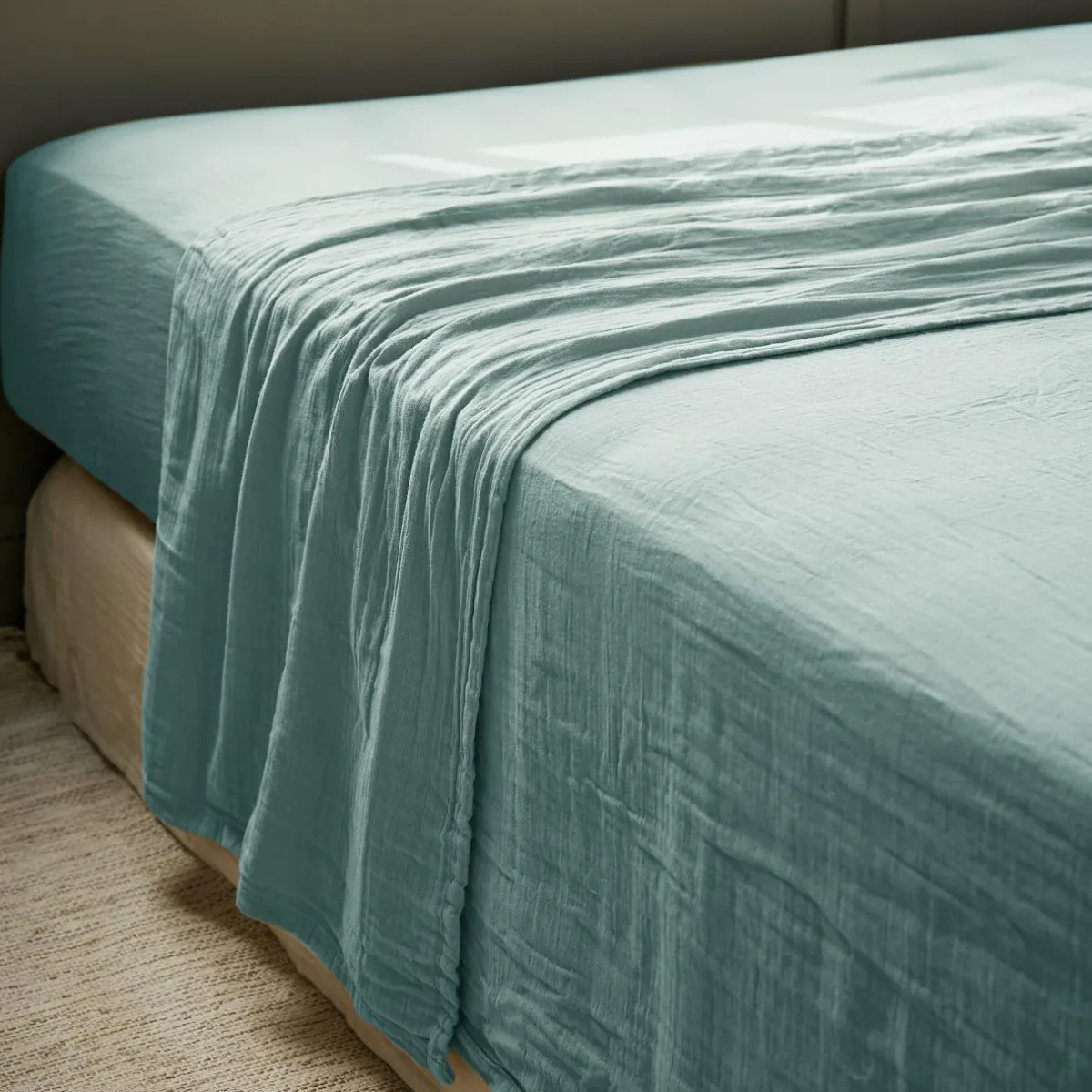 EMINZA Drap plat gaze de coton (240 x 300 cm) Gaïa Bleu canard Clearance
