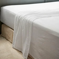 EMINZA Drap plat gaze de coton (240 x 300 cm) Gaïa chantilly Blanc New