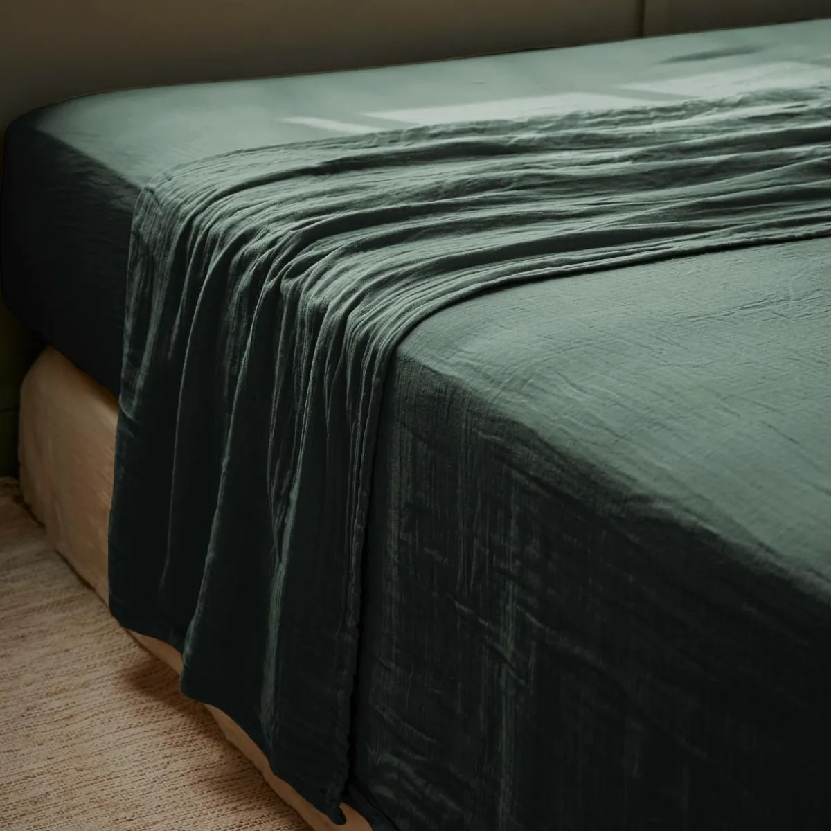 EMINZA Drap plat gaze de coton (270 x 300 cm) Gaïa Vert sapin Clearance