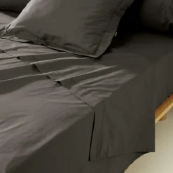 EMINZA Drap plat percale de coton (180 x 290 cm) Cali Gris Anthracite Best
