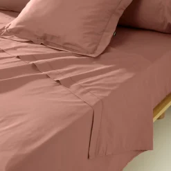 EMINZA Drap plat percale de coton (270 x 300 cm) Cali Bois de rose Rose clair Outlet