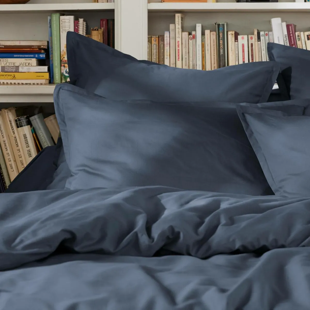 EMINZA Drap plat percale de coton (180 x 290 cm) Cali Bleu marine Outlet