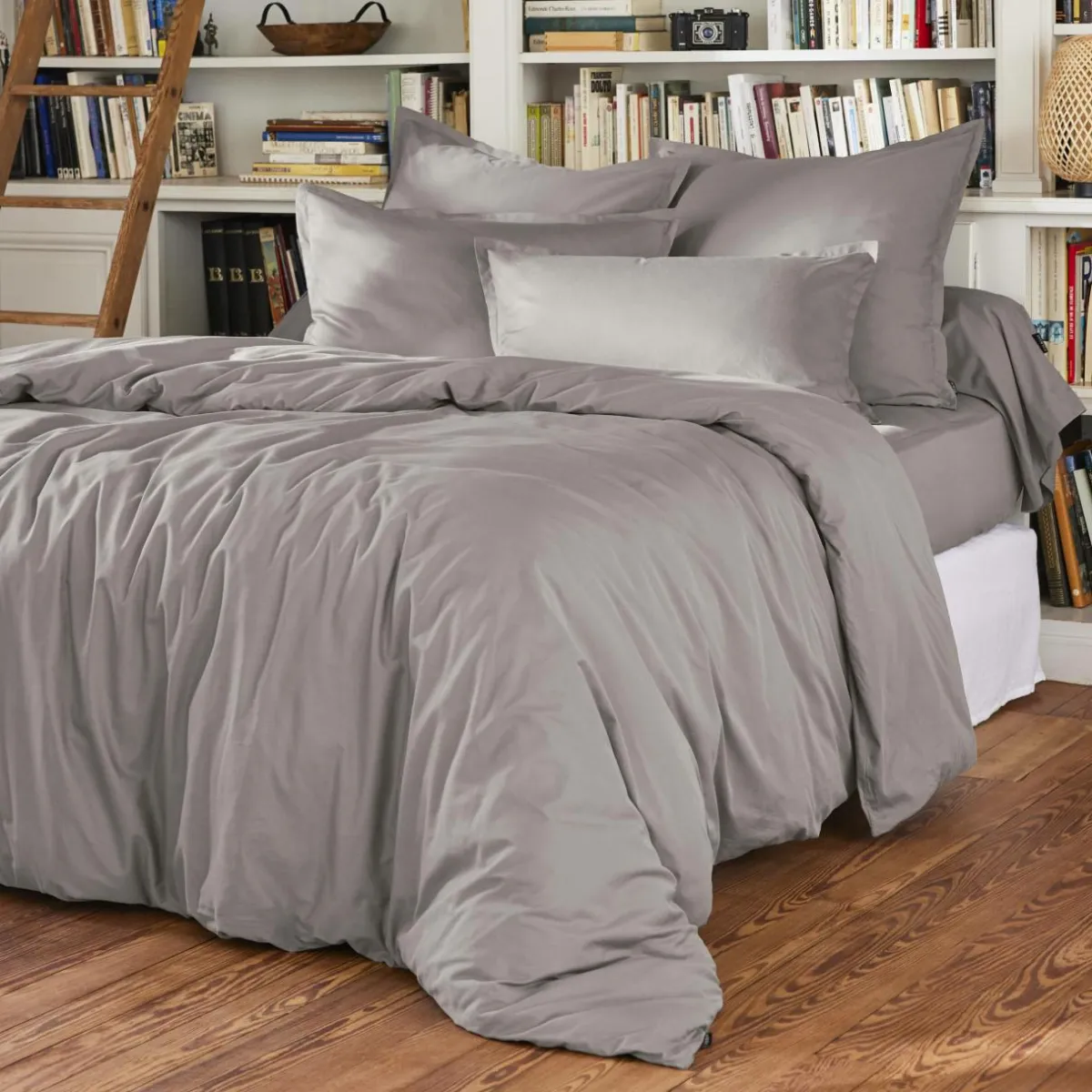 EMINZA Drap plat percale de coton (270 x 300 cm) Cali Gris clair Outlet