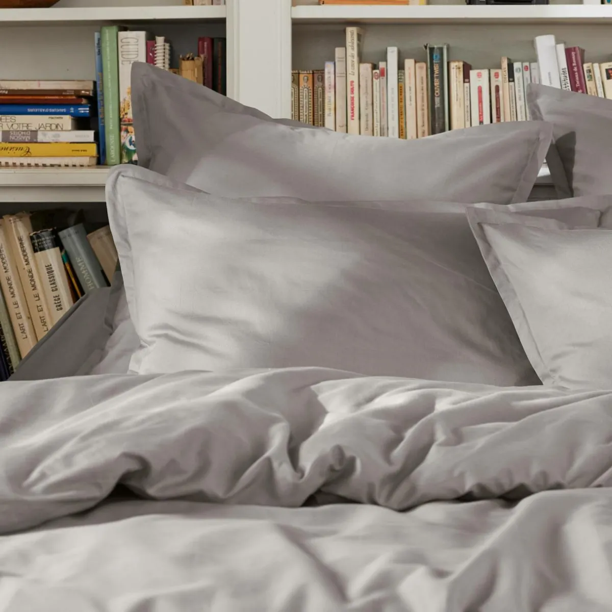 EMINZA Drap plat percale de coton (270 x 300 cm) Cali Gris clair Outlet