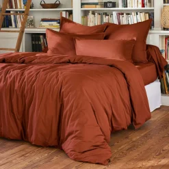 EMINZA Drap plat percale de coton (180 x 290 cm) Cali Terracotta Discount