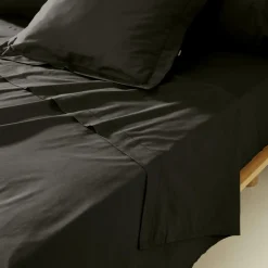 EMINZA Drap plat percale de coton (180 x 290 cm) Cali Noir Outlet