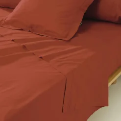 EMINZA Drap plat percale de coton (240 x 300 cm) Cali Terracotta Hot