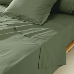 EMINZA Drap plat percale de coton (270 x 300 cm) Cali Vert romarin Outlet