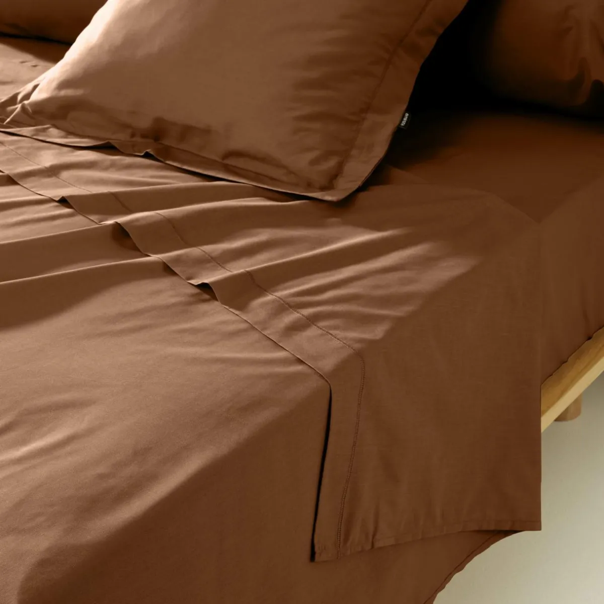 EMINZA Drap plat percale de coton (270 x 300 cm) Cali Marron Chocolat New