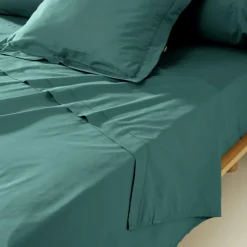EMINZA Drap plat percale de coton (180 x 290 cm) Cali Bleu canard Discount