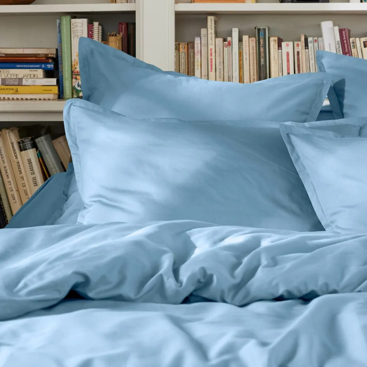 EMINZA Drap plat percale de coton (240 x 300 cm) Cali Bleu Ciel Sale