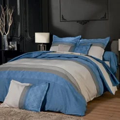 TRADI LINGE Drap plat satin de coton (280 x 325 cm) Tiago Bleu Hot