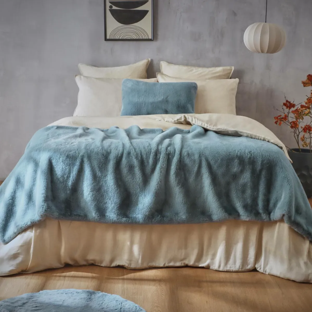EMINZA Édredon fausse fourrure (90 x 220 cm) Finn Bleu Outlet