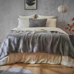 EMINZA Édredon fausse fourrure (90 x 220 cm) Finn Gris Anthracite New