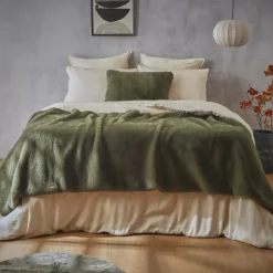 EMINZA Édredon fausse fourrure (90 x 220 cm) Finn Vert kaki Discount