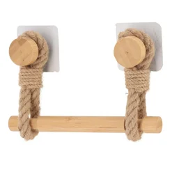 TENDANCE Dérouleur de papier toilette adhésif bambou et lanières cordes Naturel Hot