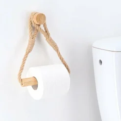 TENDANCE Dérouleur de papier toilette adhésif bambou et corde Easy Chic Naturel New