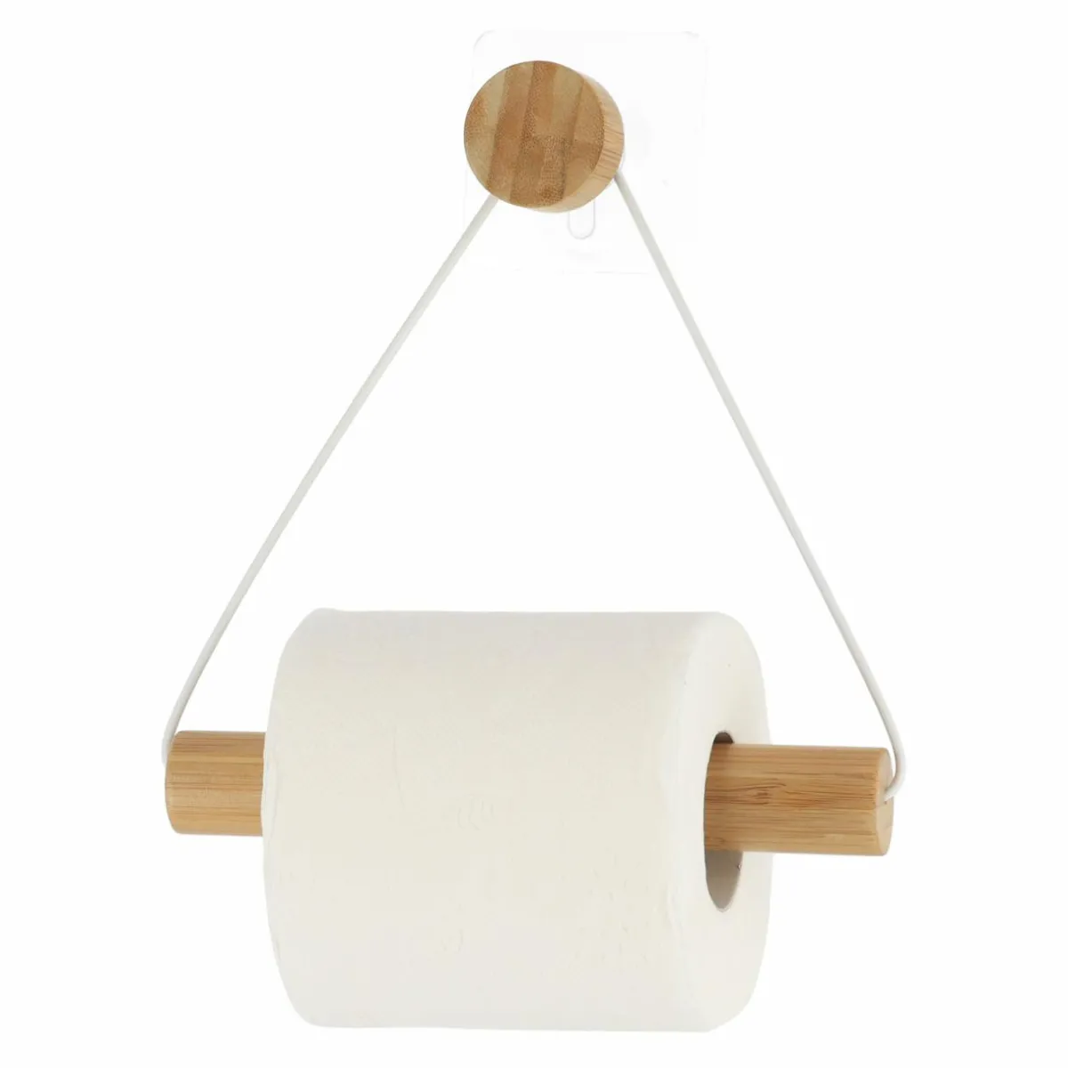 TENDANCE Dérouleur de papier toilette adhésif métal et bambou Easy Chic Blanc Hot