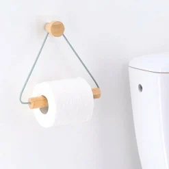 TENDANCE Dérouleur de papier toilette adhésif métal et bambou Easy Chic Blanc Hot