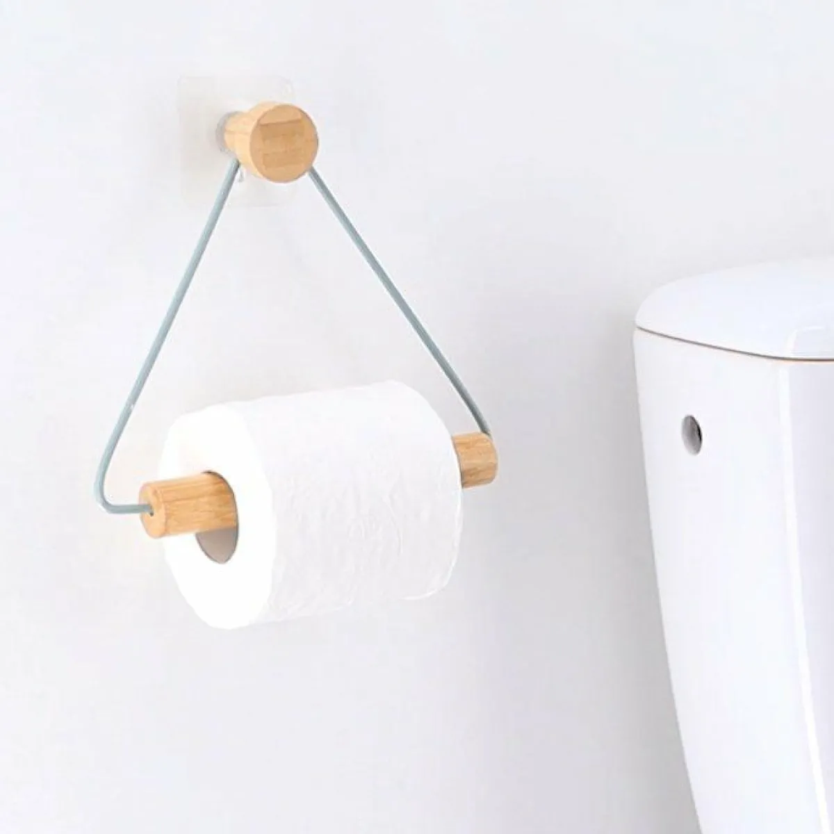 TENDANCE Dérouleur de papier toilette adhésif métal et bambou Easy Chic Blanc Hot