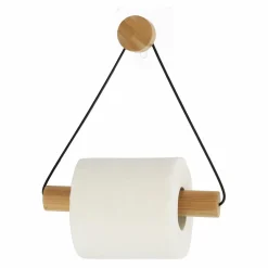 TENDANCE Dérouleur de papier toilette adhésif métal et bambou Easy Chic Noir