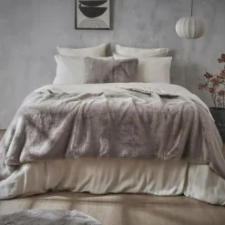 EMINZA Edredon fausse fourrure (90 x 220 cm) Finn Taupe Discount