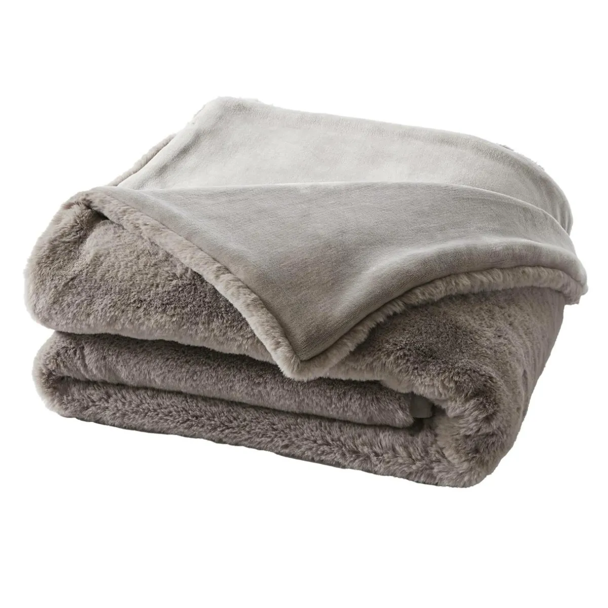 EMINZA Edredon fausse fourrure (90 x 220 cm) Finn Taupe Discount