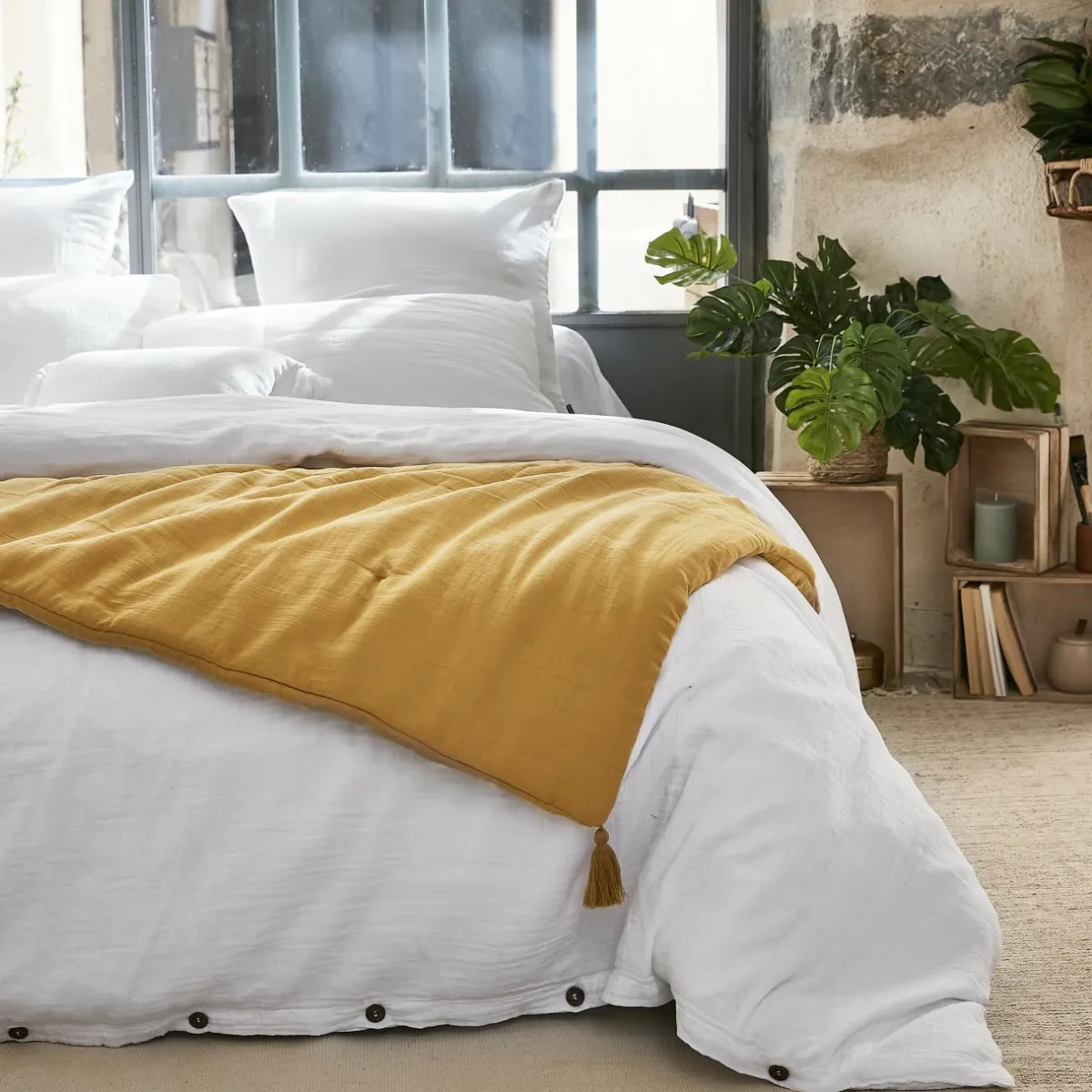 EMINZA Edredon gaze de coton (150 x 150 cm) Gaïa Jaune safran Clearance