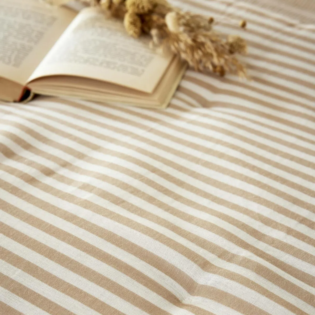 EMINZA Edredon gaze de coton (90 x 200 cm) Gaïa rayures Ficelle Rayure Ficelle Outlet