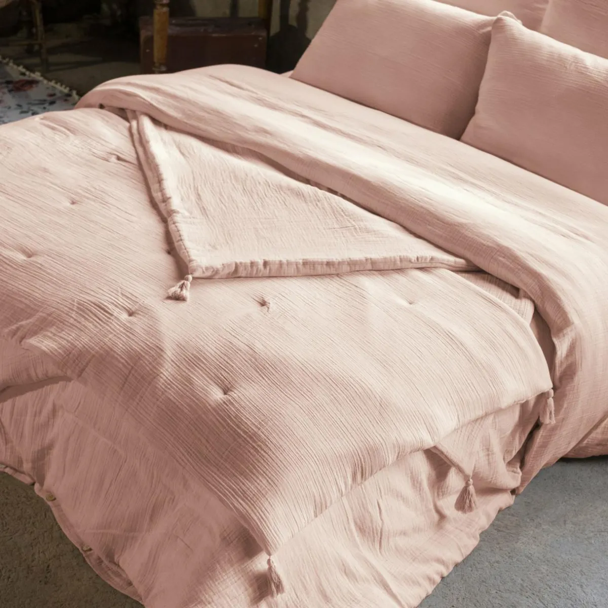 EMINZA Edredon gaze de coton (90 x 200 cm) Gaïa Rose poudré