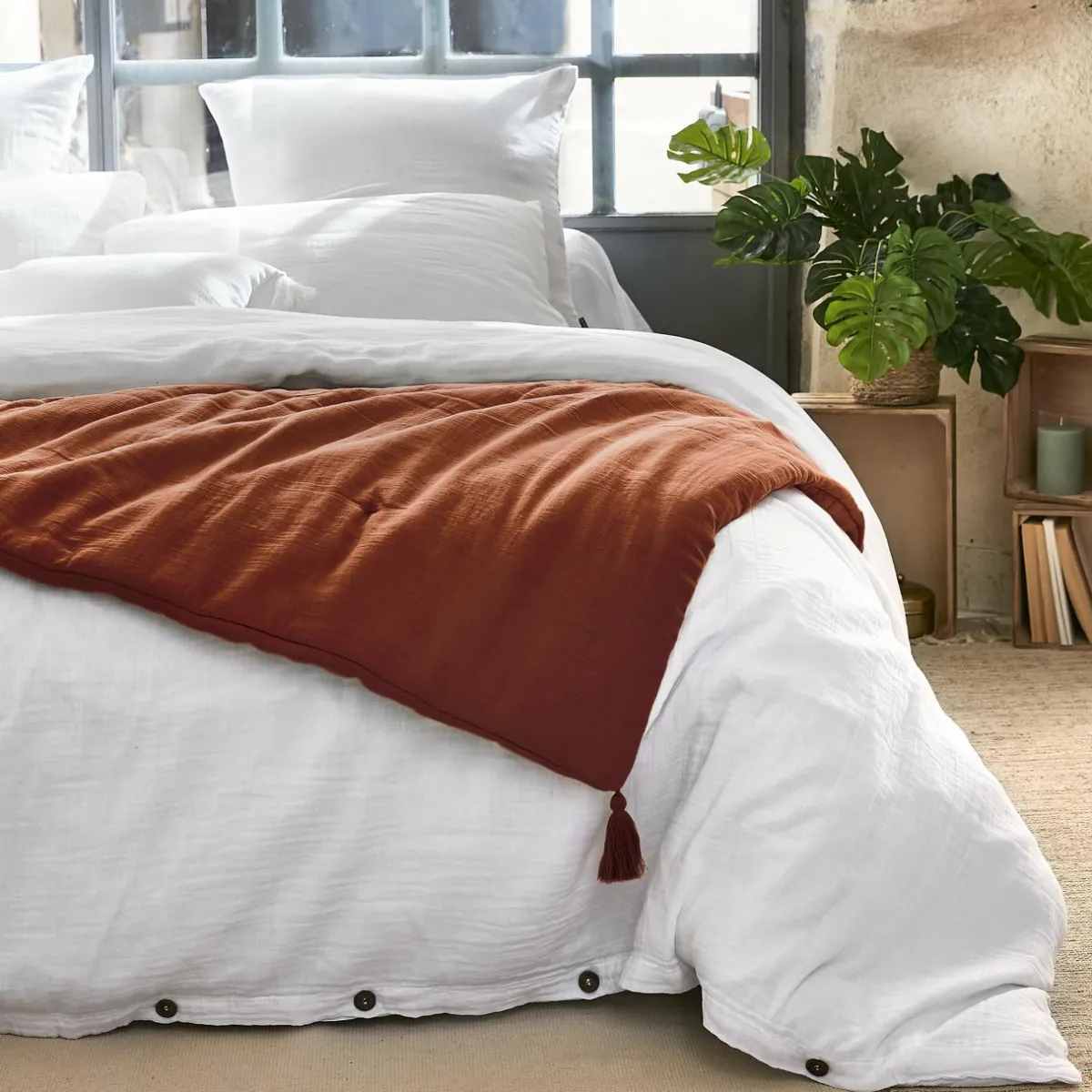 EMINZA Edredon gaze de coton (90 x 200 cm) Gaïa Terracotta Hot