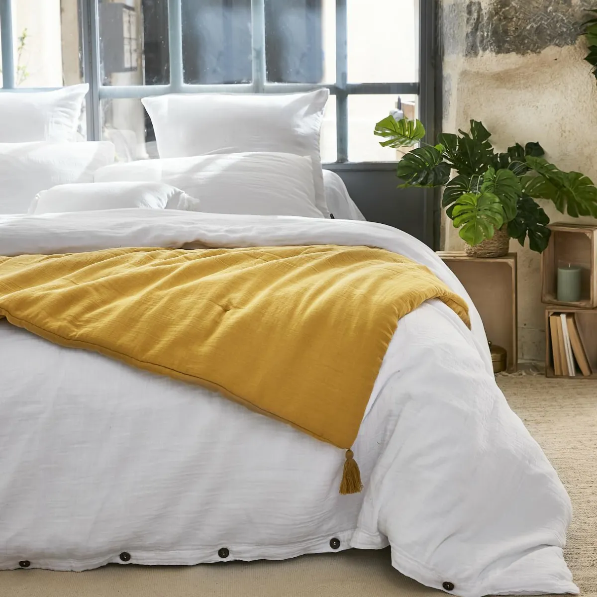 EMINZA Edredon gaze de coton (90 x 200 cm) Gaïa Jaune safran Outlet