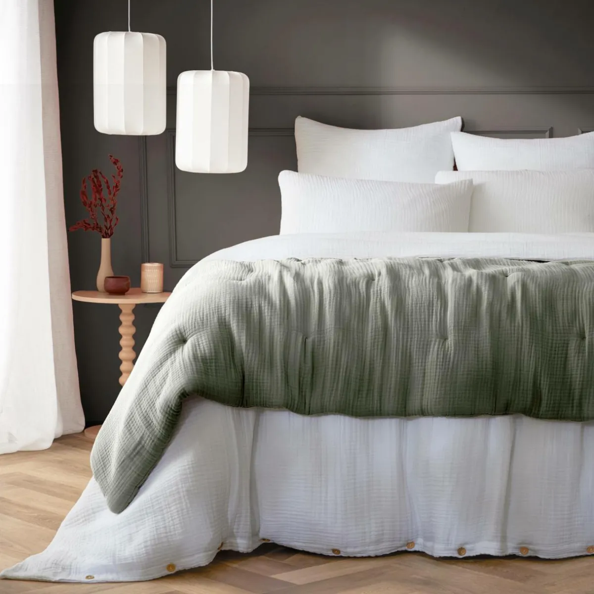 EMINZA Edredon quadruple gaze de coton (90 x 220 cm) Victoria x Gaïa Vert romarin Sale