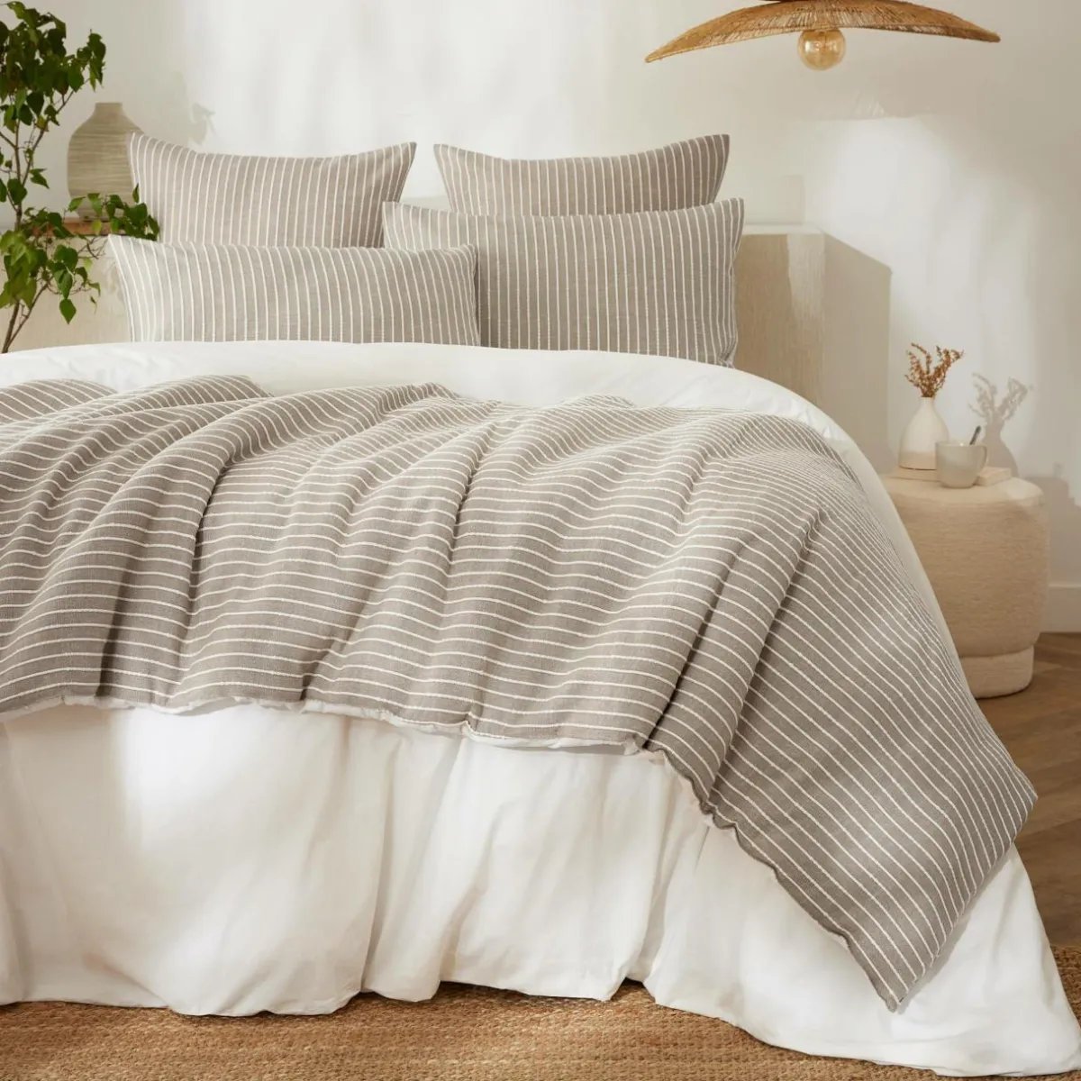 EMINZA Edredon réversible coton texturé et percale (90 x 220 cm) Alice Ecru New