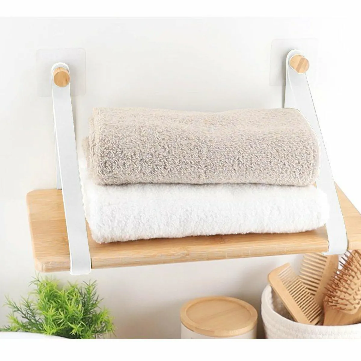 TENDANCE Etagère adhésive bambou (40 x H20 cm) Easy Chic Blanc Outlet