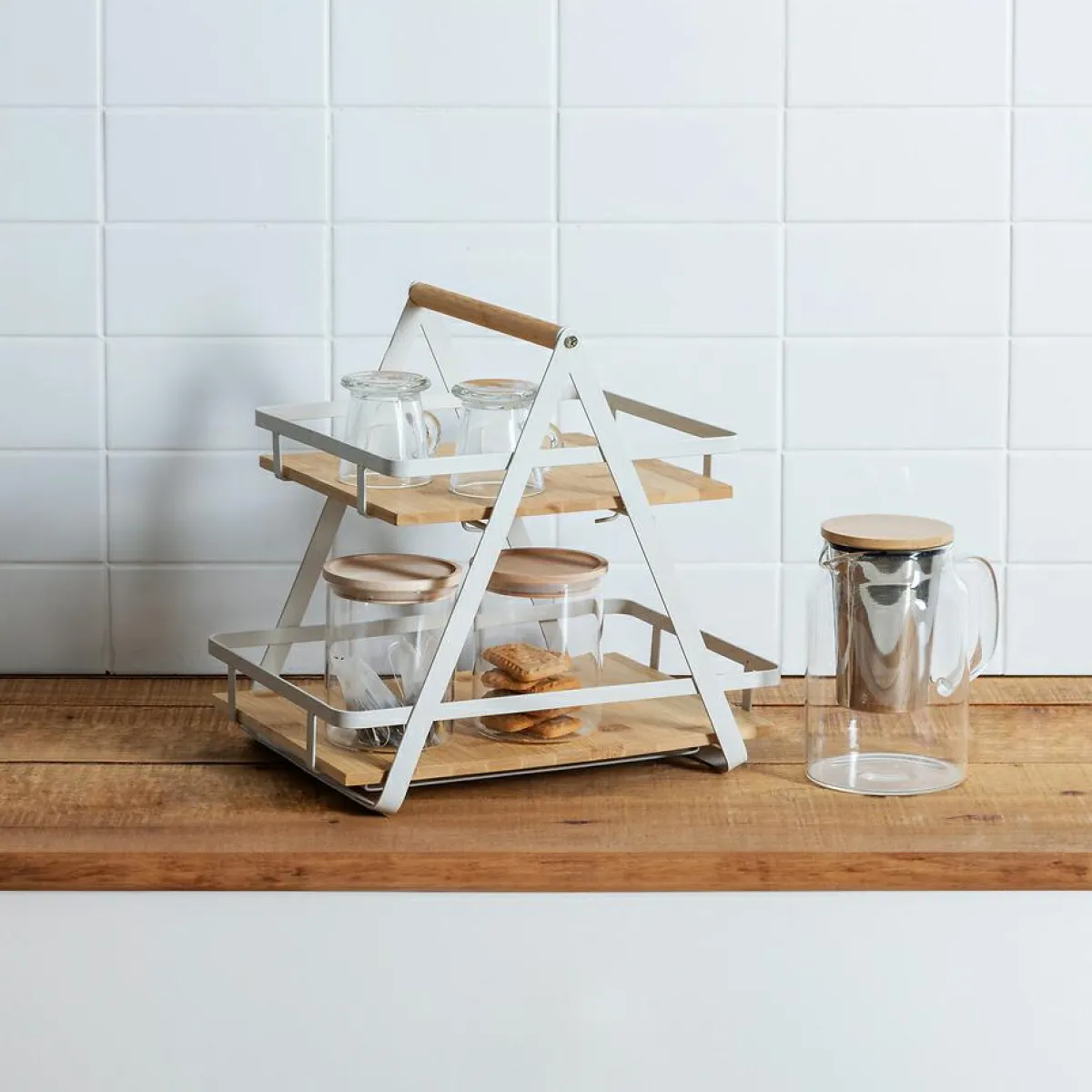 5 Five Simply Smart Etagère cuisine transportable en bois 2 niveaux avec anse (H29 cm) Ordera he Blanc Outlet